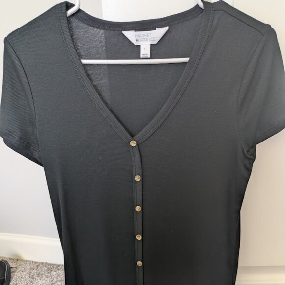 Market and Spruce womens green ribbed button front short sleeve top size S - Picture 1 of 3